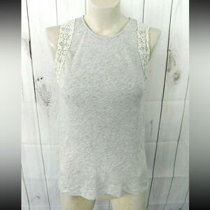 J.Crew Heather Gray Crochet Lace Trim Muscle Tee Sleeveless Knit Tank Top - XS